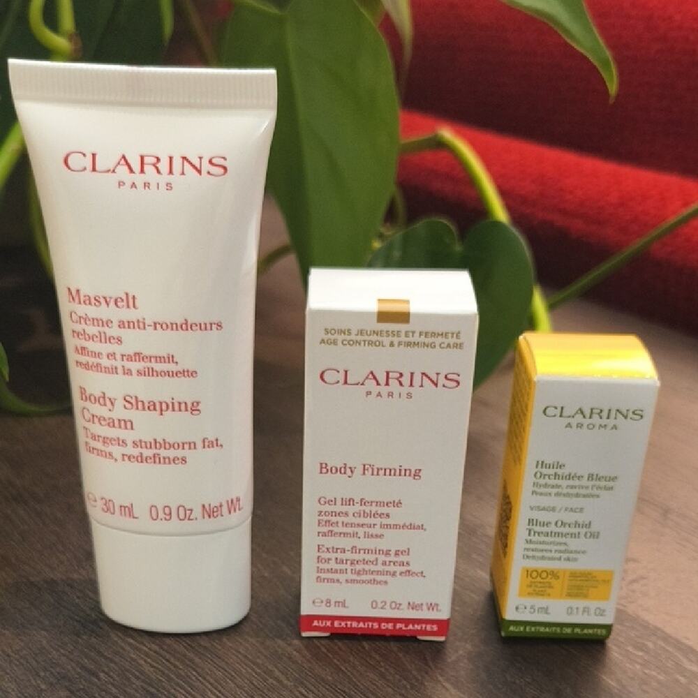 Clarins Body Shaping Cream Body Firming & Blue Orchid Face Oil SAMPLE SIZES NWT